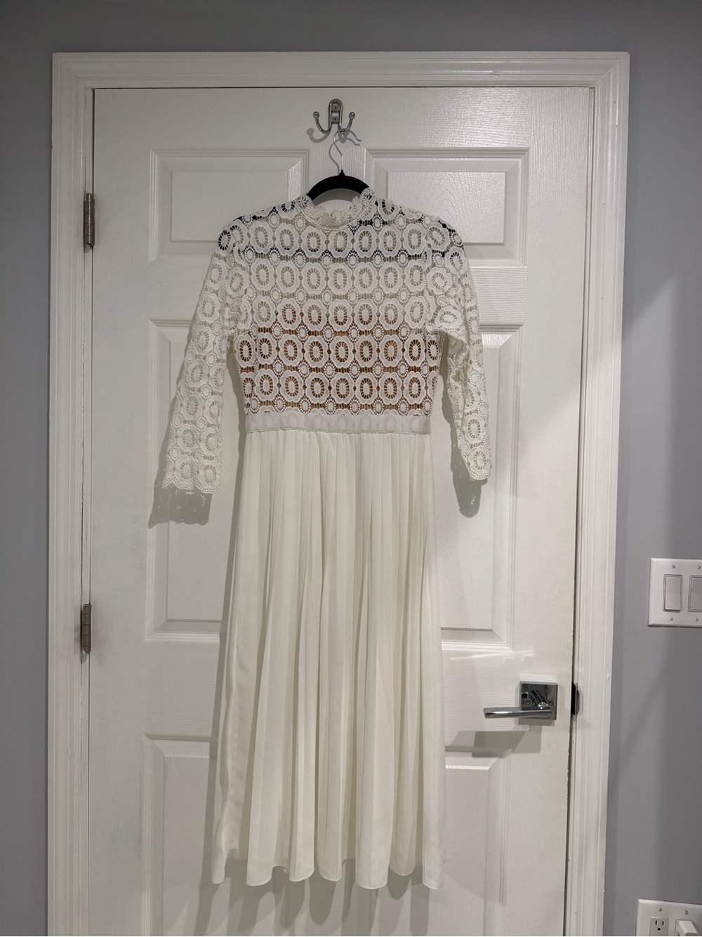 Little Mistress Ivory Crochet Bodice Midi Dress